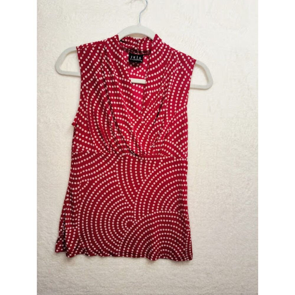 VTG JKLA by Joanie Char Red White Polka Dot Slinky Draped Cowl V Neck Tank Top S